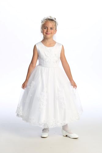 Sleeveless Holy First Communion Dress for Girls with a Satin Top and Tulle Skirt Available in Plus Size2