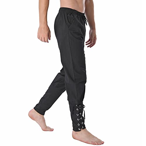 Bedjimi Men's Ankle Banded Pants Medieval Viking Pants Pirate Cosplay Costume Trousers Renaissance Pants Brown #TOP1