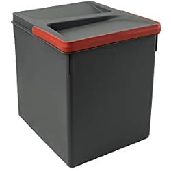 Cubo Basura Mueble Fregadero Emuca Basura, Cubos de Reciclaje para Base Recortable, contenedor de Alto 266mm y Capacidad 15 litros, Gris, H 266 mm (1 x 15 L)