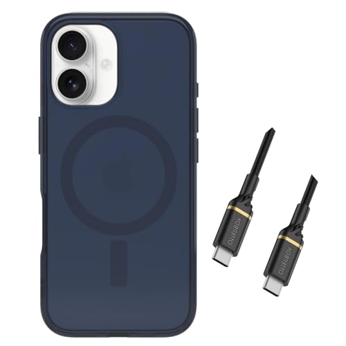 Coque iPhone 16 OtterBox Symmetry avec câble USB-C jeans bleu layette