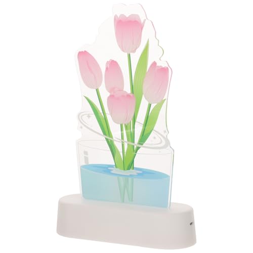 Lámpara de mesa de noche 3D tulipán rosa LED acrílica miniatura 1
