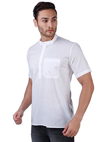 Image of Rajubhai Hargovindas White Superfine Cotton Short Kurta (White) | Mandarin Collar |