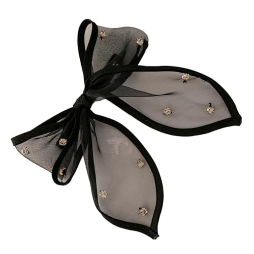 Barrette à cheveux noire grand nœud en strass et dentelle élégante