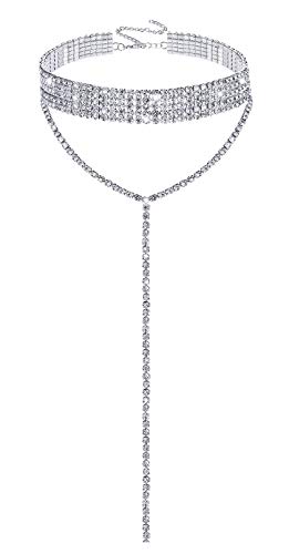 Rhinestone Choker Necklaces Silver Sparkly Diamond Choker Crystal Necklace for Women