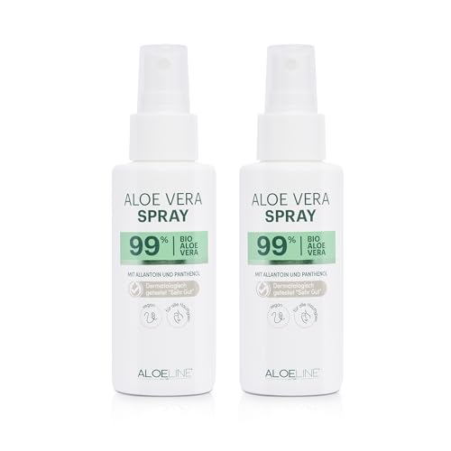 Aloe Vera Spray 99% Bio - Feuchtigkeits-Pflege für Gesicht, Körper, Haut & Haar - mit Allantoin und Panthenol - ohne Duft- & Farbstoffe - VEGAN / 2er Pack (2x 100 ml)