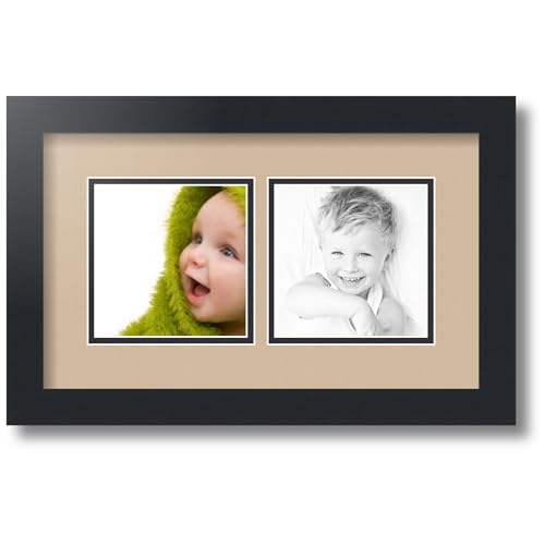 ArtToFrames Collage Photo Frame Double Mat with 2 - 5x5 Openings and Satin Black Frame