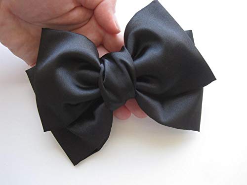 KHAS Handmade Bow Knot Satin Silk Hair Clip for Women's /Girls (Black) ,Pack of 1