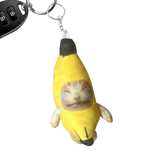 Llavero de muñeca de peluche, divertidos ganchos para llaves de gato plátano de dibujos animados para bolso, divertido y lindo llavero de sonidos de llanto para mochilas, bolsos para niños y adultos
