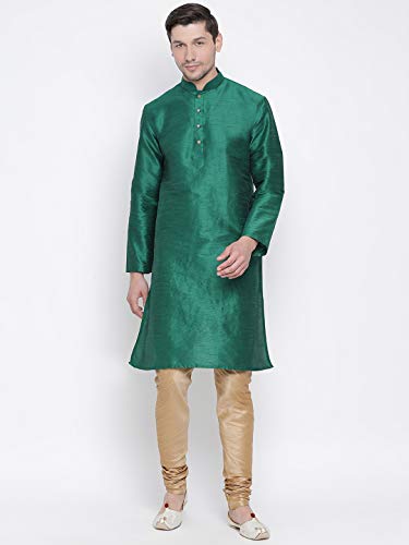 Image of VASTRAMAY VM Mens Silk Blend Kurta Pyjama Set - Classic Ethnic Attire for Timeless Style and Cultural Celebrations | Soft Comfortable Solid Full Sleeves Kurta and Churidar Pyjama Set