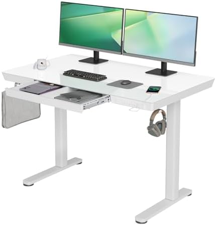YDN Glass Standing Desk with Drawers, 48...