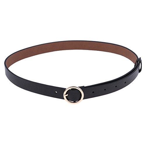 Cinto feminino vintage de couro Boho com fivela redonda e fivela na cintura Simples – Preto, conform