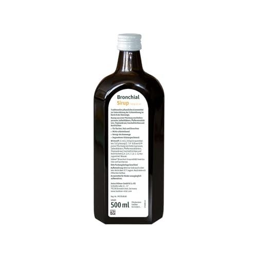 hübner® Bronchial-Sirup – Mit Thymian & Salbei, unterstützt die natürliche Reinigung der Atemwege, ohne Alkohol, Laktose & Gluten, ideal für Hals & Bronchien in der Erkältungszeit, vegetarisch