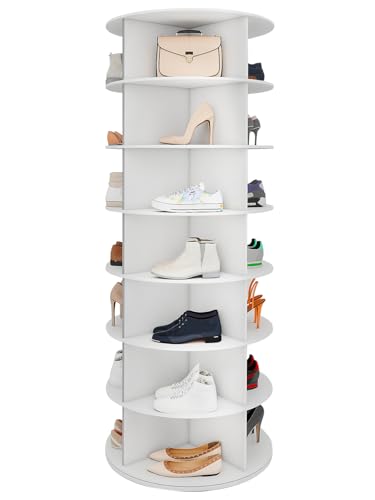 Toemics 7 Tier Drehbarer Schuhregal 360 drehbares Display weißer Lazy Susan-Organizer Spining Shoe Rack Tower Karussell für Hüte und Handtaschen inkl. 4 doppellagigen Schuhregalen (7 Tier)