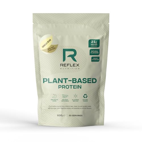 Reflex Nutrition Plant Based Protein - 21g Vegan Protein Powder (Pea Protein Brown Rice Protein & Pumpkin Seeds) - Digestive Enzymes & Vitamin B12 - Natural Flavours (Vanilla Bean 20 Servings)