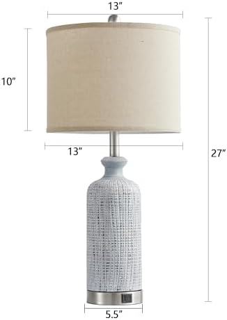 Living Room Lamps Set of 2, 27" Touch Lamps for Nightstand with USB A+C Ports, Modern Farmhouse Table Lamps for Bedroom, 2 Bulbs Included