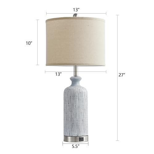 Ireliare Living Room Lamps Set of 2, 27" Touch Lamps for Nightstand with USB A+C Ports, Modern Farmhouse Table Lamps for Bedroom, 2 Bulbs Included