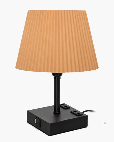 Image of Homesake Touch Table Lamp with USB A + Type C Charging Ports Dual AC Outlets, Touch Control, Medium Size, Bulb Included Night Stand, Bedside Desk Light Bedroom Living Room Office, (Khadi Frill)
