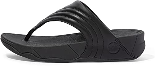 FitFlop Walkstar Leather Toe-Post Sandals All Black 10 M (B)