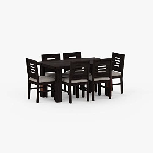Image of Dining Table with Chair Set || Dining Room Furniture || Dining Table Set || Sheesham Wood Dining Table 6 Seater Set || Wooden 6 Seater Dining Table Set || Home Furniture Dining Table || Walnut Finish