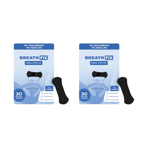 Image of BREATH FIX Nasal Strip for Breathing (Pack of 2) | Large Size | 60 Strips | Black Colour | Supports Nasal Breathing | Hypoallergenic Adhesive | CDSCO Approved