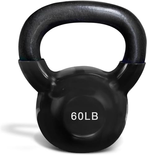 French Fitness Vinyl Kettlebell 60 lbs – Durable, Ergonomic, and Stylish – Color-Coded for Easy Identification – Strength Training Equipment for Home or Commercial Gym