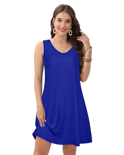 Image of CHICGAL Womens Summer Dresses Casual Sleeveless Loose T Shirt V Neck Sundress Swing Beach Cover Up with Pockets 2026