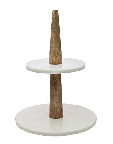 Godinger - Natural Marble Stone and Wood 2-Tier Cake Stand
