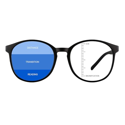 Image of Vintage Round Progressive Multifocal Presbyopic Glasses, Blue Light Blocking Glasses for Men Women Readers (Black,+0.00 /+1.25 Magnification)