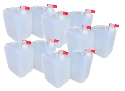 10er Set: 5 Liter Wasserkanister Kanister lebensmittelecht dicht + 10 x Hahn Cover