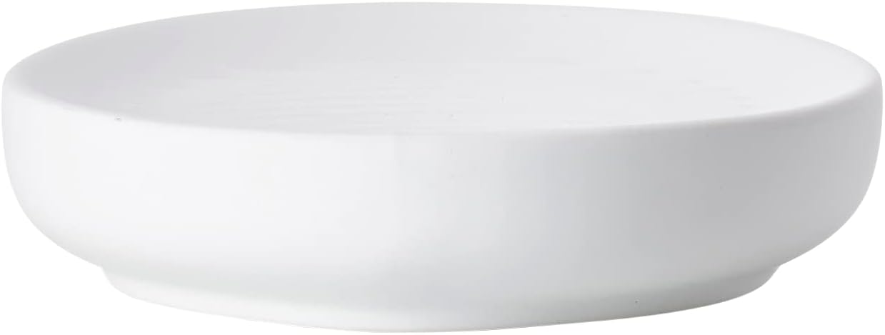 ZONE DENMARK Nova Porcelain Soap Dish with Sophisticated Simplicity Soft Touch Coating - Elevate Your Bathroom Décor, Practical Design, Style and Functionality- (White)