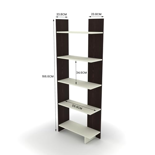 Image of ESTANTERIA Cube Mount Book Shelf Wooden Engineer Wood Book Rack for Study Room 5 Tier Corner Rack Storage Organizer Modern Book Display Showcase Stand for Library, Living Room,Office(Wenge /Frosty)