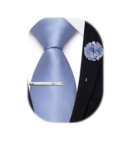 Image of Hi-Tie Pretied Boys Ties Solid Color Kids Adjustable Necktie Lapel Pin Clip Set Age 8-12 Wedding School Graduation