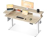 OffiGo Mesa Escritorio Elevable, 120x60 cm Escritorio Electrico con L Forma Soporte para Monitor, Standing Desk con Cajón, Ergonómica Mesa Regulable Altura con Puerto USB, Beige