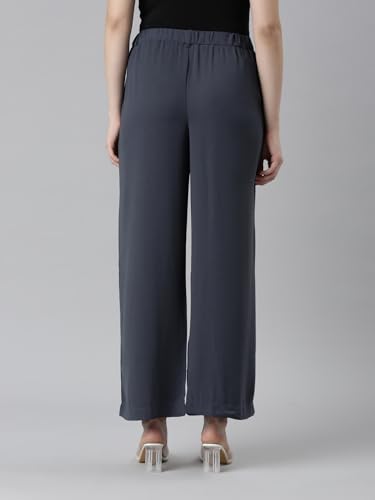 Image of GO COLORS Poly Spandex Crepe Wide Pants Full Length for Women| Lightweight, Mid Rise, Side Pockets