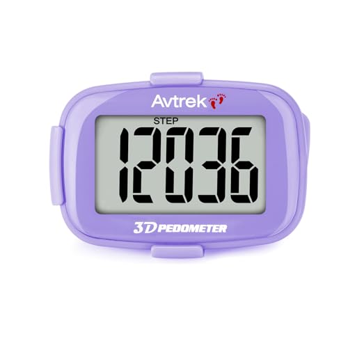 Avtrek Pedometro con contapassi, con funzione di conteggio dei passi, display retroilluminato e visualizzazione dell'ora (viola)
