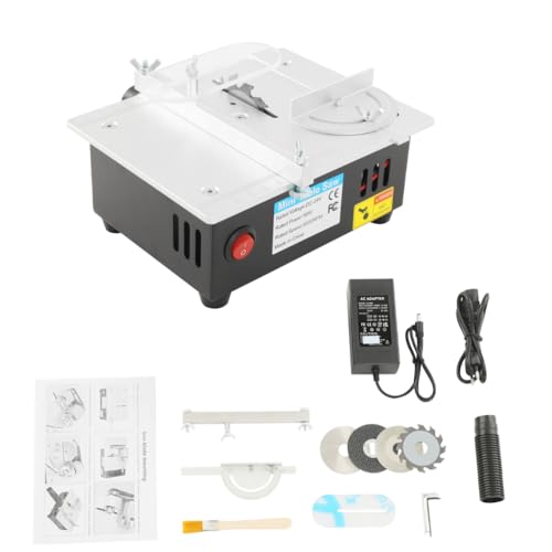 Mini scie circulaire de table avec 4 lames, 96 W de précision, 7 vitesses réglables, 5000 tr/min, coupe biseautée à 45°, plage de réglage de la hauteur de la lame de scie de 0,1 à 15 mm pour bricolage