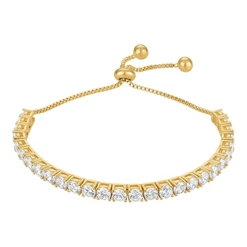 KISPER Adjustable Tennis Bracelet for Women - 18K White Gold or Gold Plated Round Cut AAAAA CZ, 2mm/3mm/4mm Dainty Cubic Zirconia Bracelet, Elegant Gift