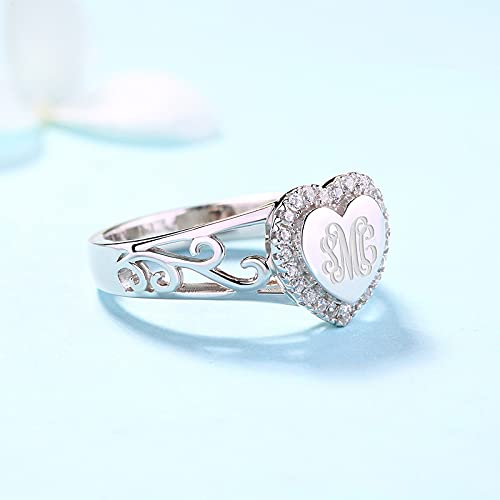 AILIN Custom Classic Heart Monogram Ring 925 Sterling Silver Personalized Engraving initials Rings Graduation Christmas Wedding Anniversary Mother’s Day Jewelry Gifts For Women Sister Wife Daughter3