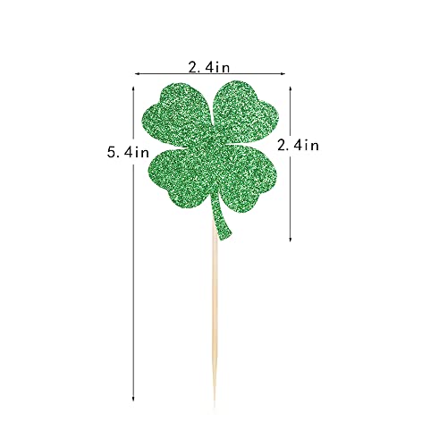 Sodasos 24 Pcs Four Leaf Clover Cupcake Toppers Glitter Green Shamrock Picks For St.patrick's Day Party Cake Decoration #TOP2