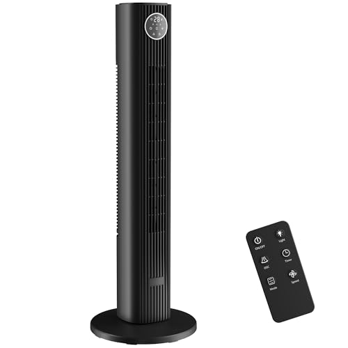 HOMCOM Ventilateur colonne silencieux 28dB, vitesse 8m/s, ventilateur tour pour chambre, 90,5cm de haut, moteur BLDC, oscillant 80°, écran LED, télécommande, 12 vitesses, 4 modes, minuterie 12H, noir