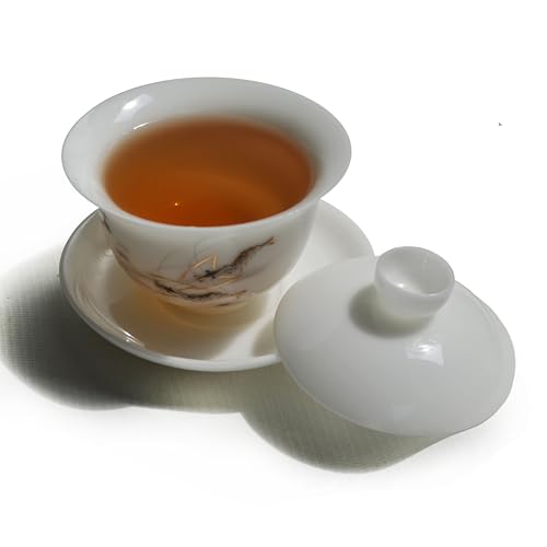 Image of Liang baobao Ice Jade White Porcelain Gaiwan,5oz Teacup Suet-fat Jade Porcelain Chinese Tea Cup Set for Gongfu Tea (shrimp)