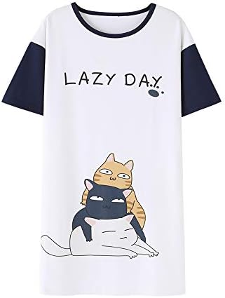 Hupohoi Big Girls' Short Sleeve Nightgown Lovely Cats Lazy Day Printed Sleep Dress PJS, Navy, 16(US 13-15 Years)