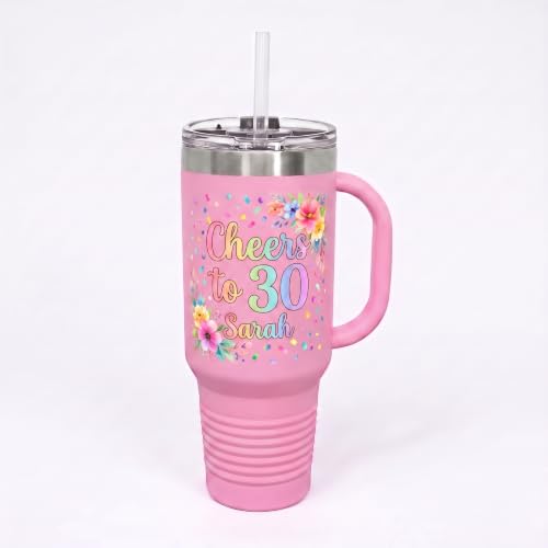 Personalized Photo Tumbler 40 oz with Handle & Straw Lid - Custom Tumbler with Picture and Name, Full-Color UV Printed - Add Your Own Photo & Text - Birth Flower, Bridesmaid & Monogram Gift - Image 8