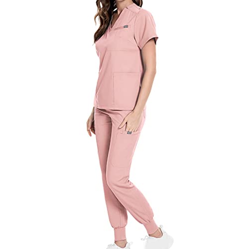 Dynwave Uniformes Scrub Set, manga Nurse Top Pants, V Neck Scrub Top Roupas de trabalho, ternos de t