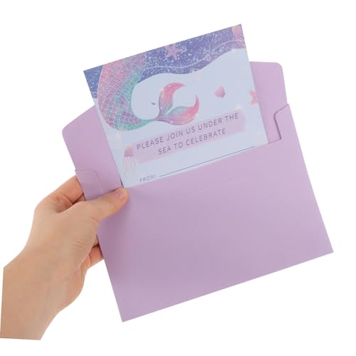 Invitaciones de sirena para cumpleaños infantiles con sobres decorados y etiquetas 7