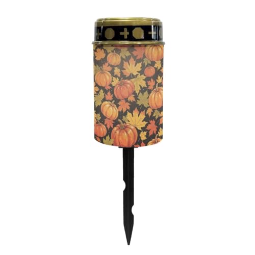 Image of Poceacles Solar Lights Outdoor Waterproof Grave Lights for Cemetery LED Flameless Candle Cemetery Solar Pillar Candles Outdoor Decor, Pumpkin Maple Leaf Orange Black