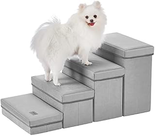 Neekor Dog Steps,4 Steps Pet Steps Foldable Dog Ramp Small Pet Ladder with 4 Storage Boxes for High Bed & Sofa,Pet Non-Slip Safety Ladder for Cats Dogs up to 80 pounds