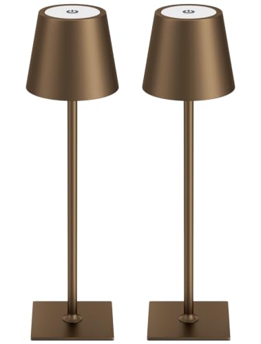 Image of Kakanuo Brown Cordless Rechargeable Table Lamp 5000mAh Battery Operated Lamps, 3 Colors Stepless Dimming Touch Lamp for Living Room, Kitchen Counter, Dining, Outdoor Patio, 2 Pack