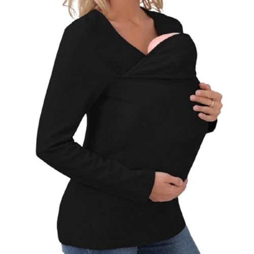 Kangaroo Shirt for Dad and Baby, V-Neck Long Sleeve T-Shirt,Mens Baby Carrier,Male, Baby Boys,Modern,Loose Fit