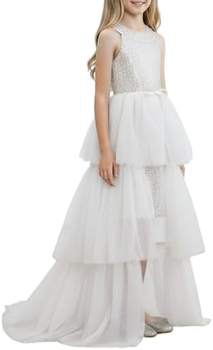 Girls Sequin Dress Halter Formal Pageant Prom Party Graduation Dress with Three Layer Mesh Size 5-14Y